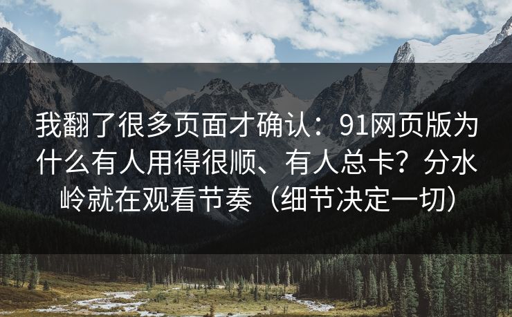 我翻了很多页面才确认：91网页版为什么有人用得很顺、有人总卡？分水岭就在观看节奏（细节决定一切）